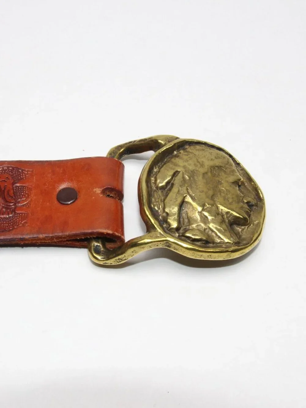 Vintage Solid Brass Indian Buffalo Head Nickel Belt Buckle